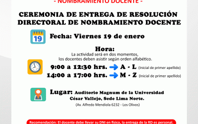 ENTREGA DE RD DE NOMBRAMIENTO DOCENTE SE HARÁ EN CEREMONIA OFICIAL